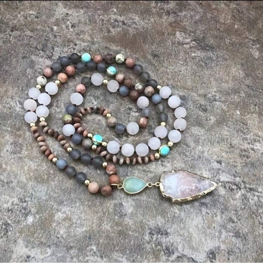 Elegant Multi-Color Beaded Necklace with Stone Pendant